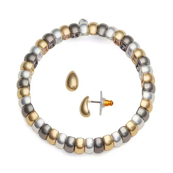 Elegant Tri-Tone Bracelet and Stud Earrings by Nine West (NIB/NIP) - Picture 2 of 7